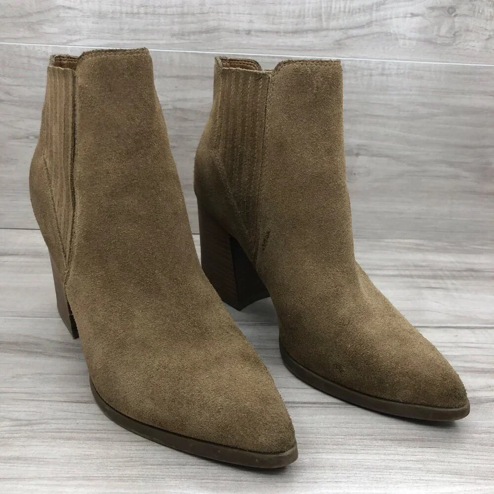 Marc Fisher Ankle Boots Womens 10M Gadri Brown Suede Slip On Booties